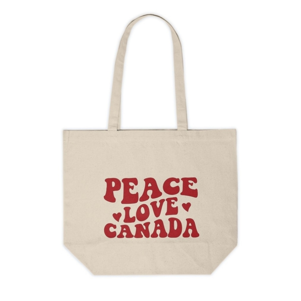 Retro Groovy Peace Love Canada Custom Canvas Tote Bag